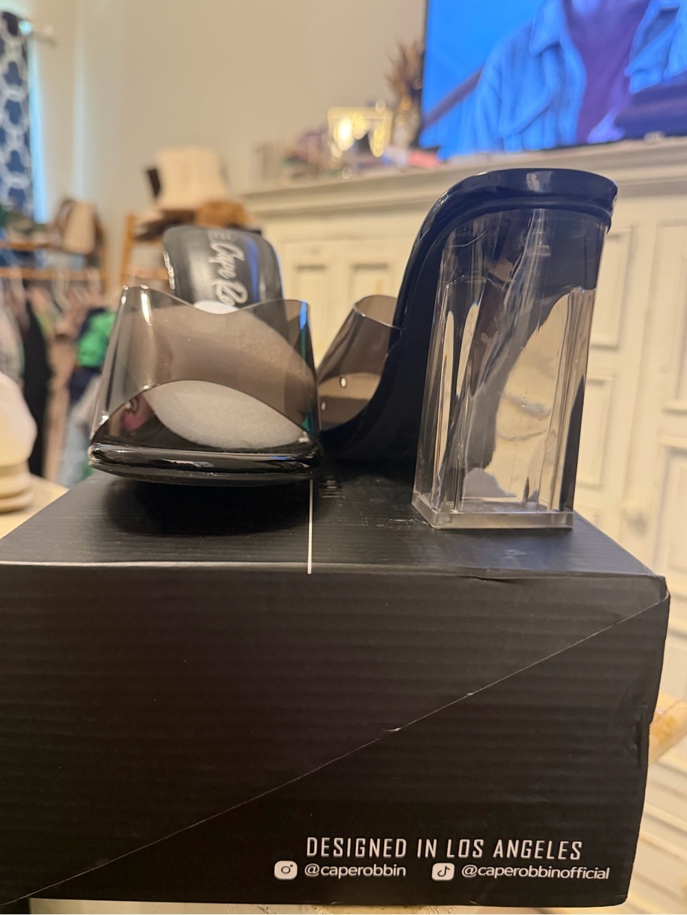 Cape Robbin Black Clear Heel Slide Mules